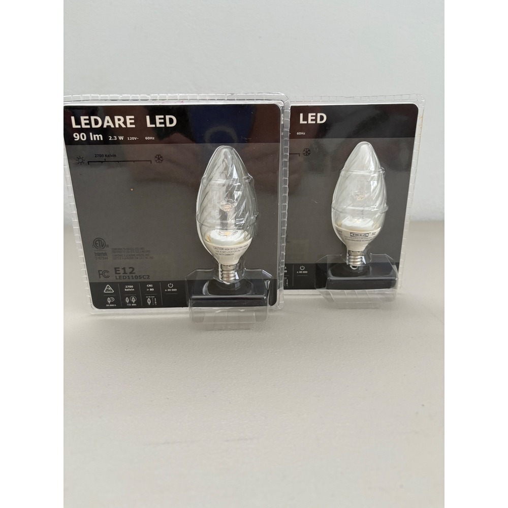 IKEA Ledare LED‎ 90lm E12 Candelabra Light Bulb Clear Swirl Chandelier 2 Pack